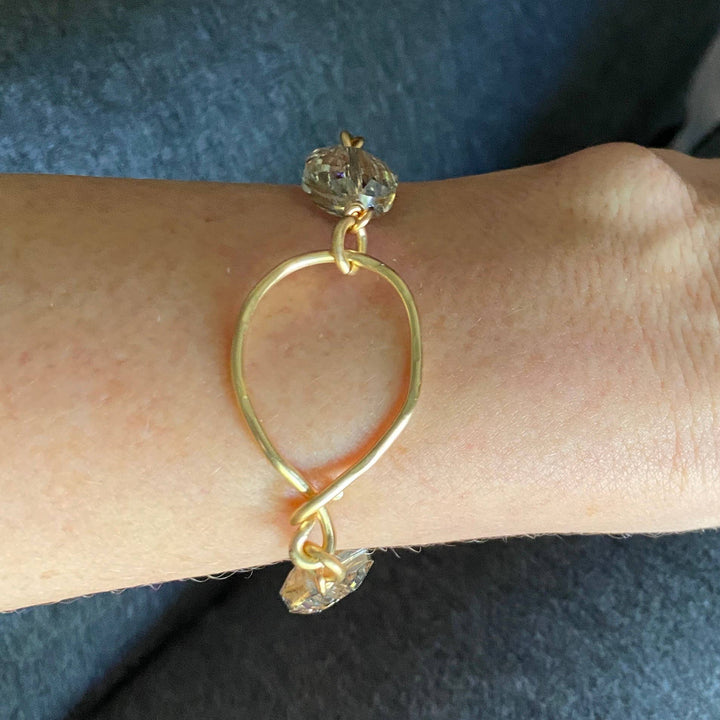 Gold Crystal Bracelet Hammered Hoop Connector