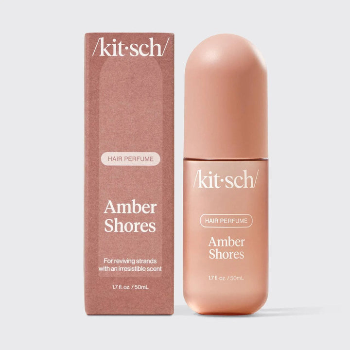 Amber Shores hair perfume by KITSCH, peachy rose bottle with dusty pink box