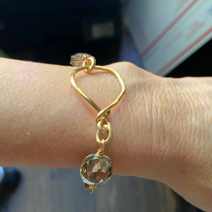 Gold Crystal Bracelet Hammered Hoop Connector