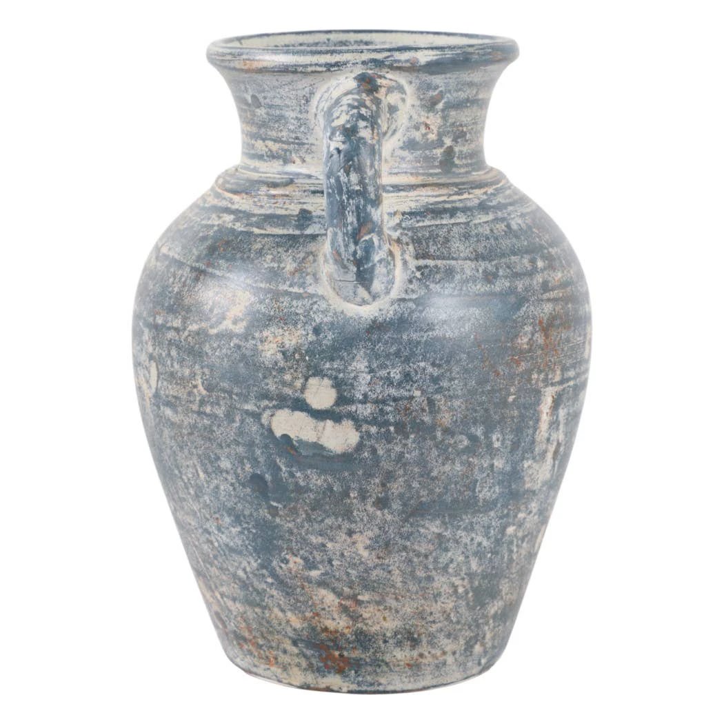 Decorative Vase - Blue/White Terracotta 2-Handle, 9.5 in Sagebrook Home