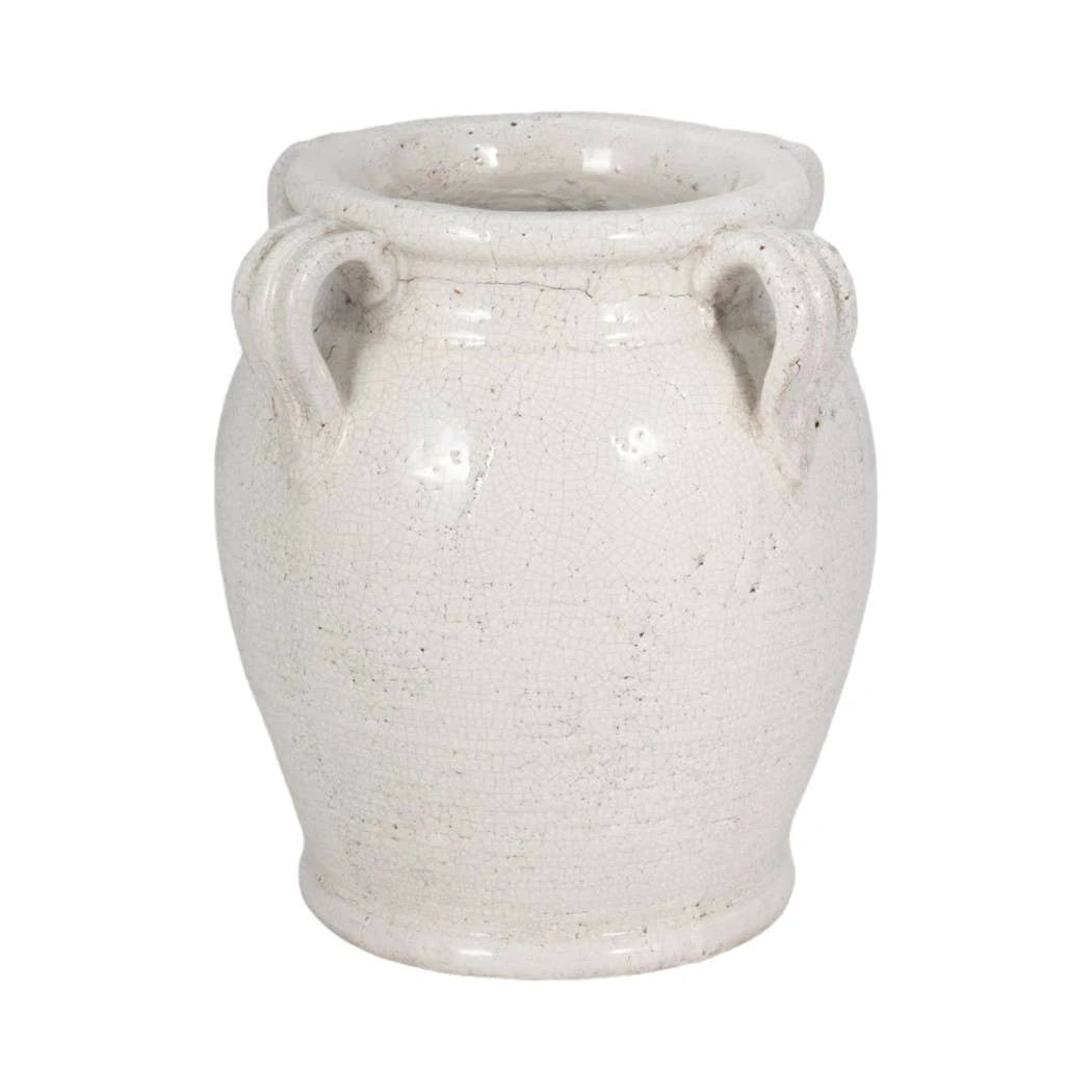 White 9 in. Terracotta Crackle Amphora Vase with Handles Sagebrook Home