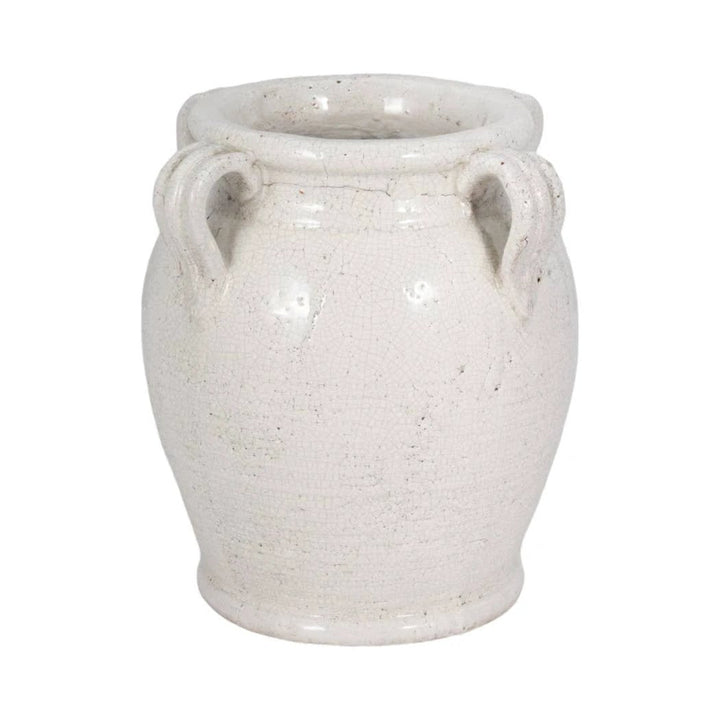 White 9 in. Terracotta Crackle Amphora Vase with Handles Sagebrook Home