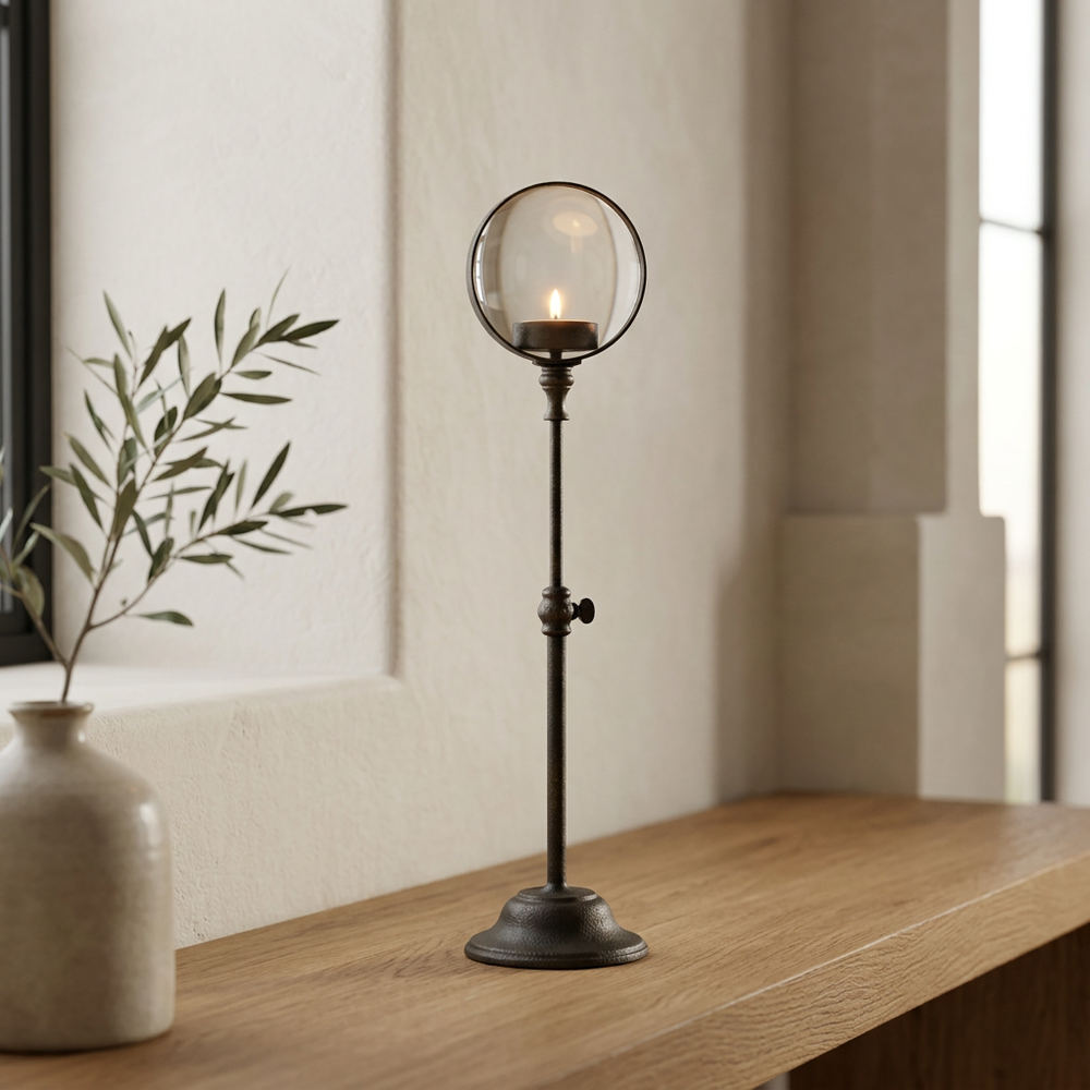 Candle holder styled in a warm, refined home setting