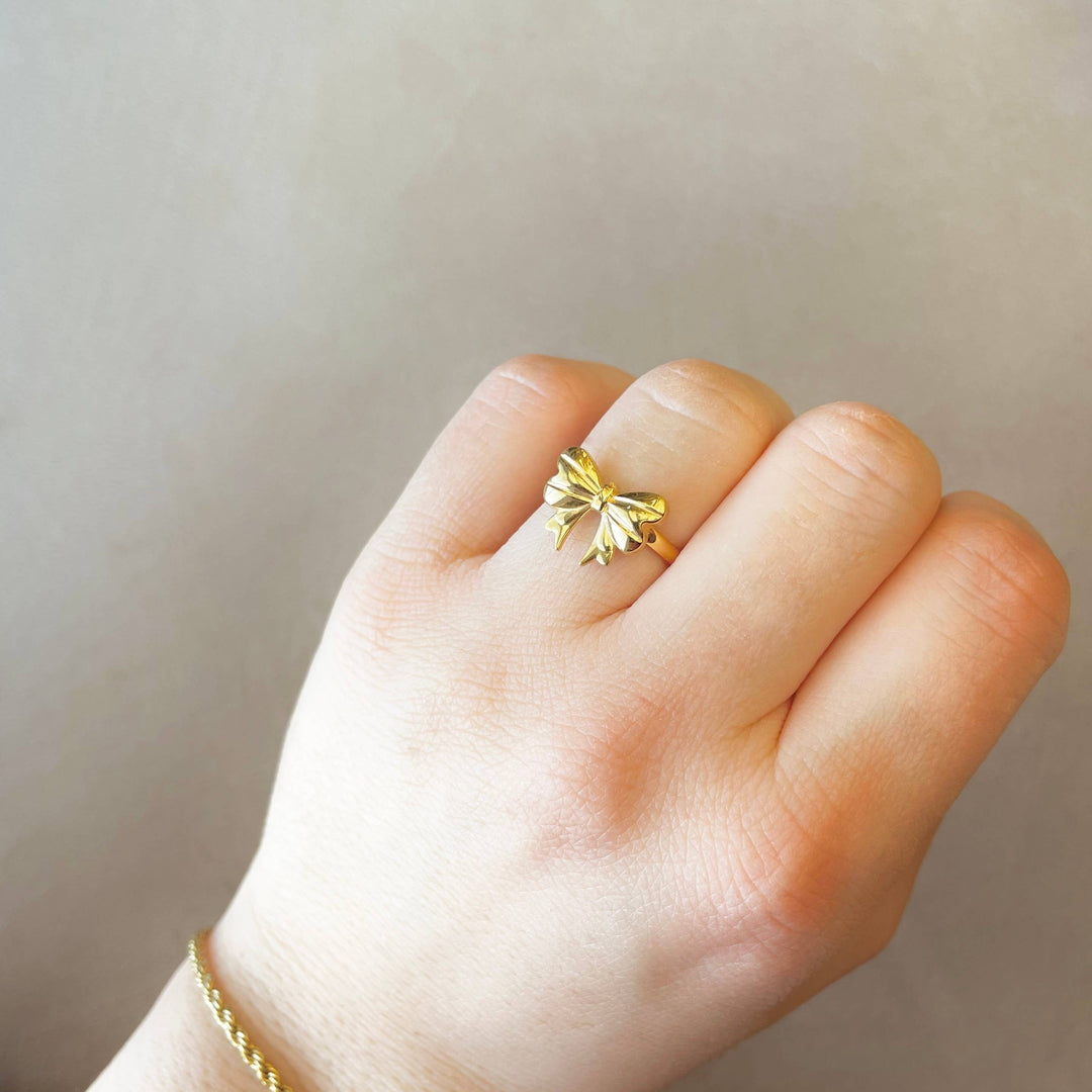 Thin Bow Ring - Stainless Steel Gold Bow Tie Ring