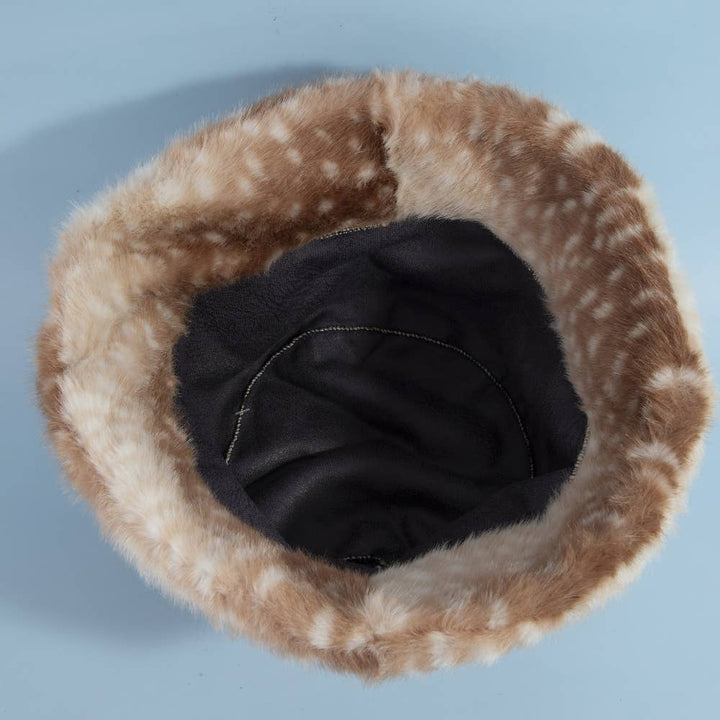 Spotted Plush Fawn Fur Bucket Hat