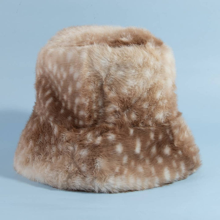 Spotted Plush Fawn Fur Bucket Hat