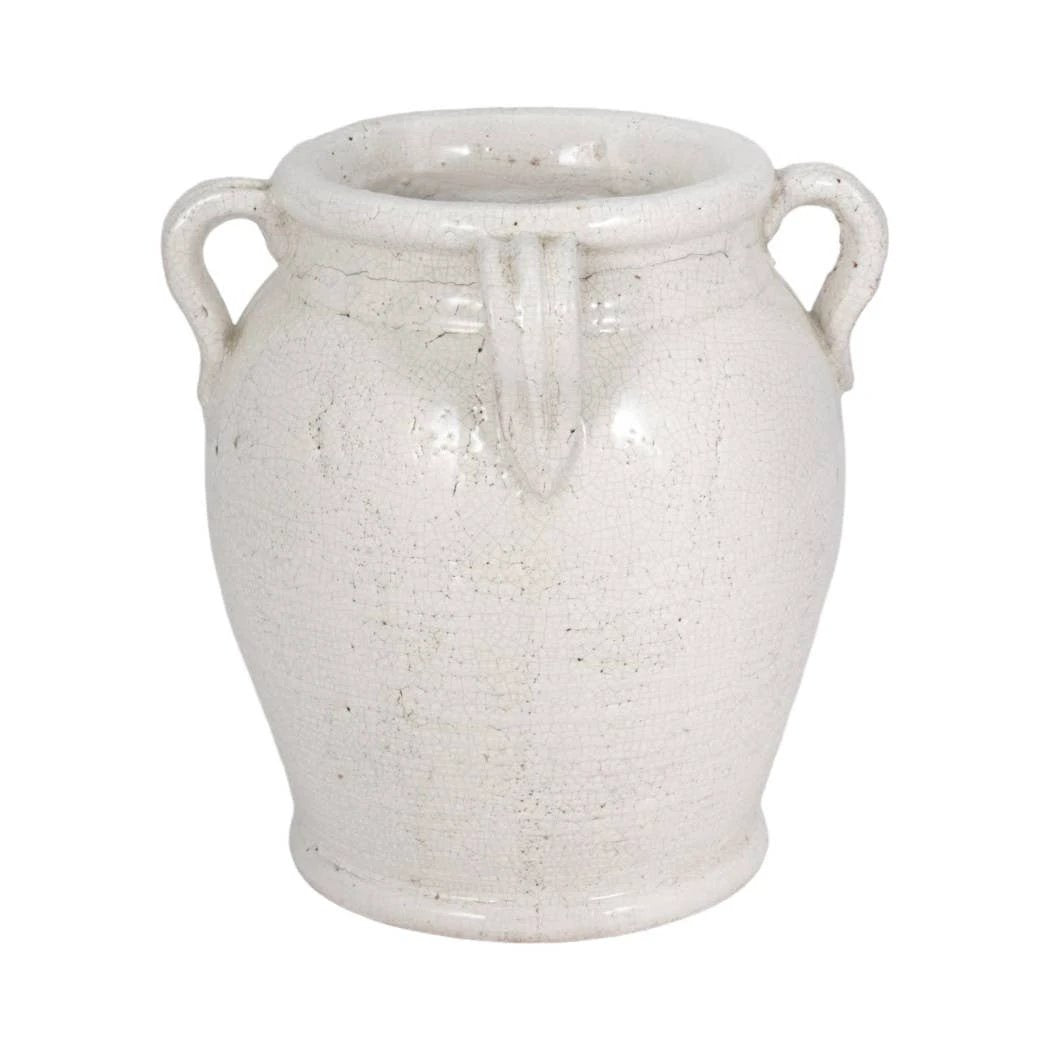 White 9 in. Terracotta Crackle Amphora Vase with Handles Sagebrook Home