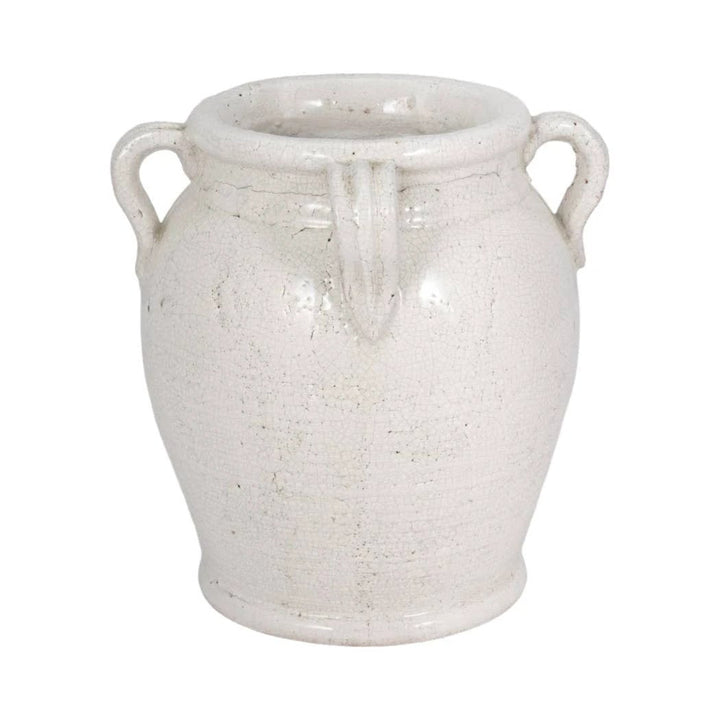 White 9 in. Terracotta Crackle Amphora Vase with Handles Sagebrook Home