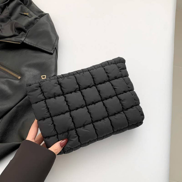 QUILTED PUFFY COSMETIC MAKEUP POUCH