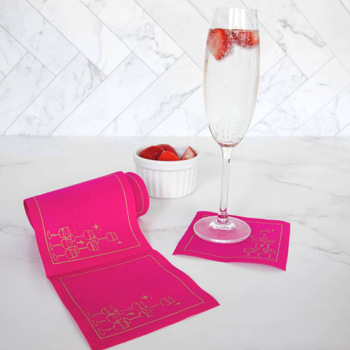 Cotton Cocktail Napkin Roll: Blush Bubbles (Vibrant Pink) Toasting With Tara