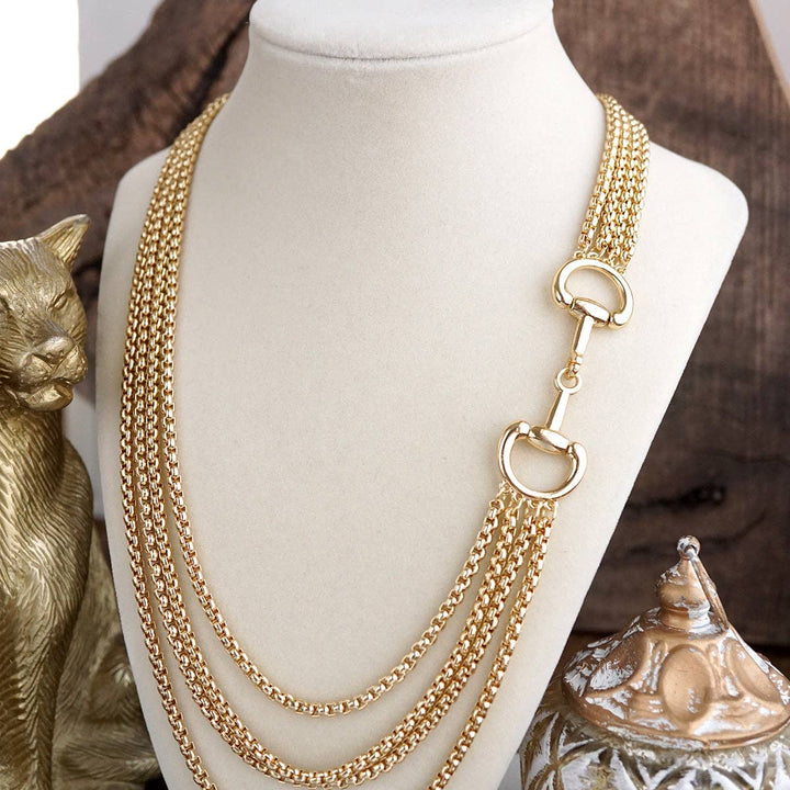 Polished Rider – Multi-Strand Waterfall Chain Horse Bit Necklace