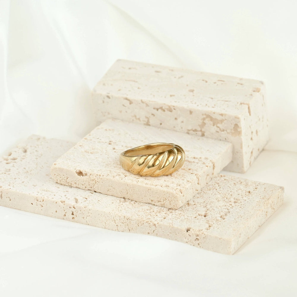 18K Gold Dome Rings - Chunky Stainless Steel Statement Set Blueyejewelry