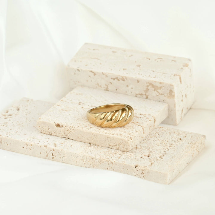18K Gold Dome Rings - Chunky Stainless Steel Statement Set