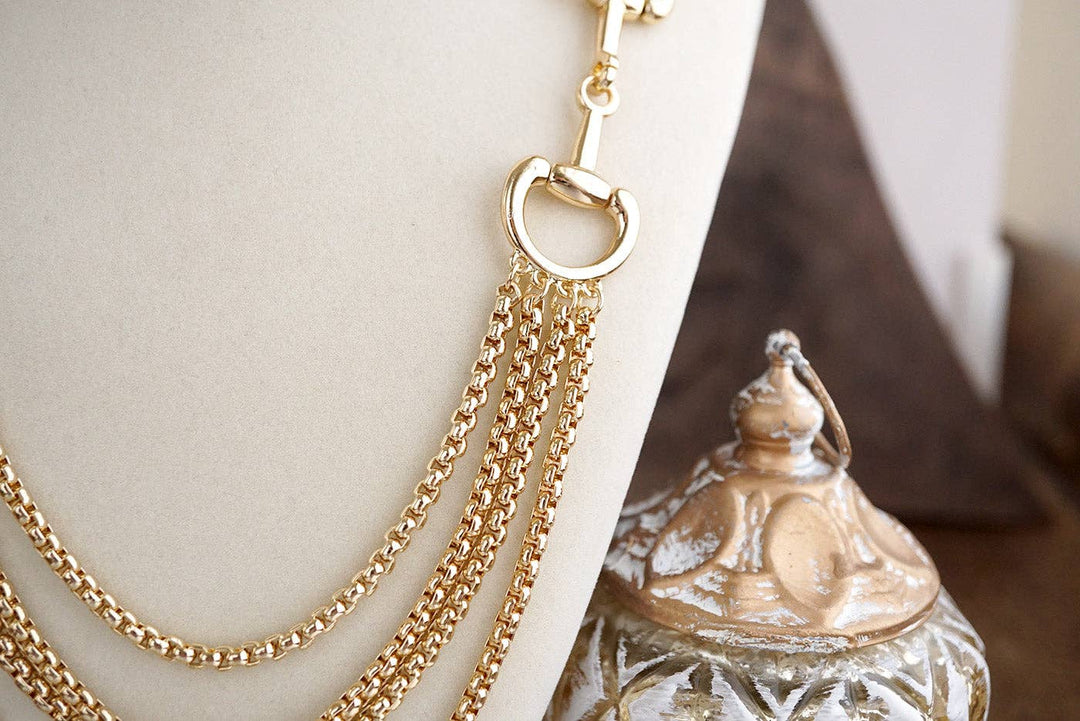 Polished Rider – Multi-Strand Waterfall Chain Horse Bit Necklace