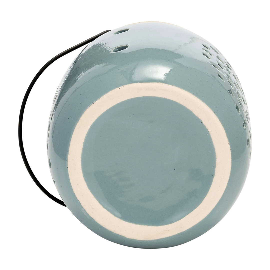 Ceramic Flower Cut Out Lantern with Handle - Blue, 6 in. Sagebrook Home