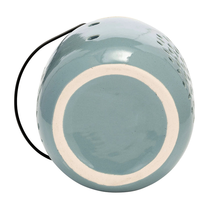 Ceramic Flower Cut Out Lantern with Handle - Blue, 6 in. Sagebrook Home