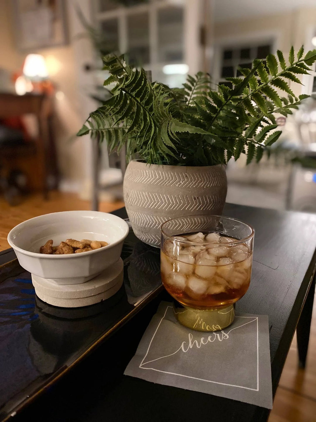 Cotton Cocktail Napkin Roll - Silver Fox White "Cheers" Entertaining Essentials Toasting With Tara