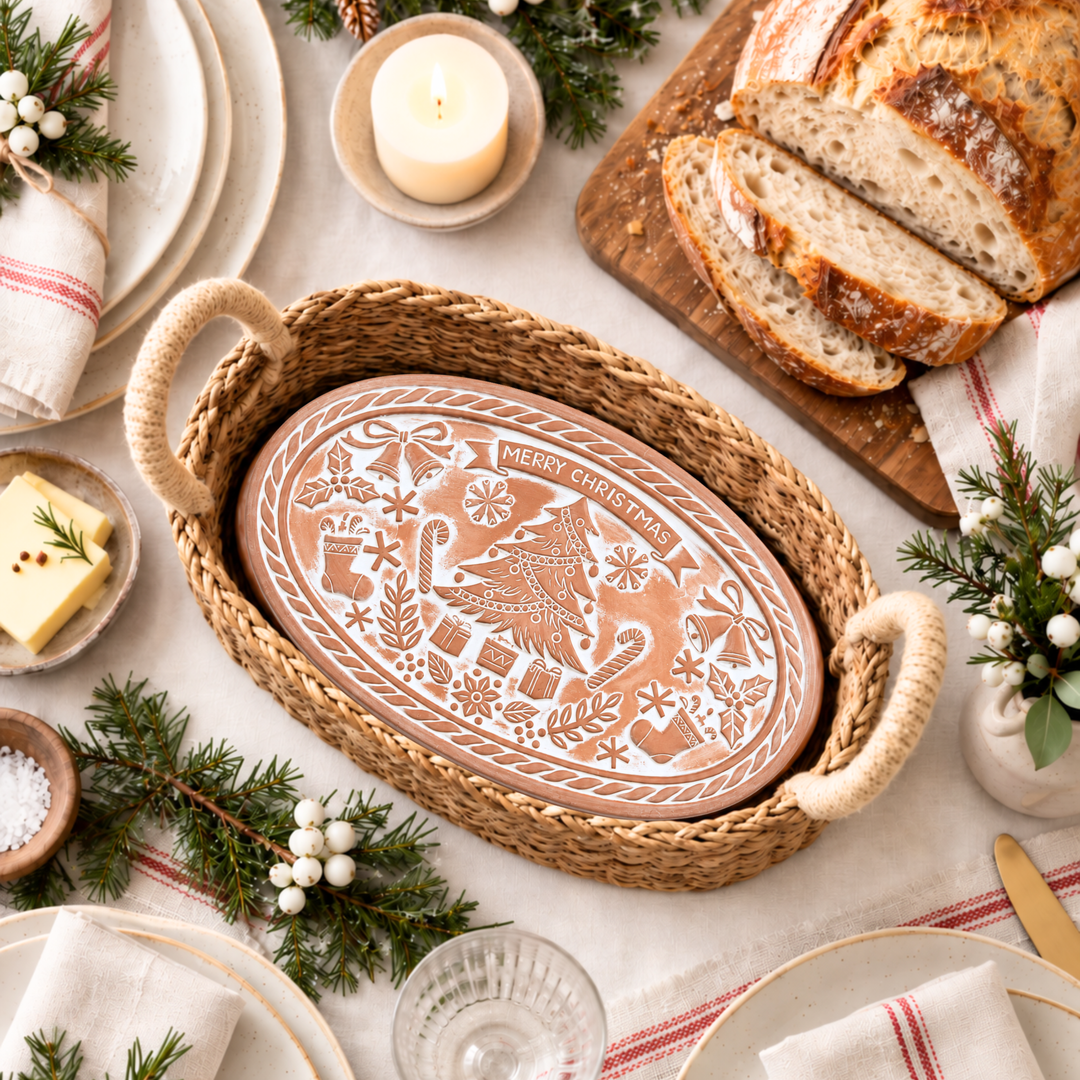 Handmade Bread Warmer &amp; Wicker Basket - Christmas Oval