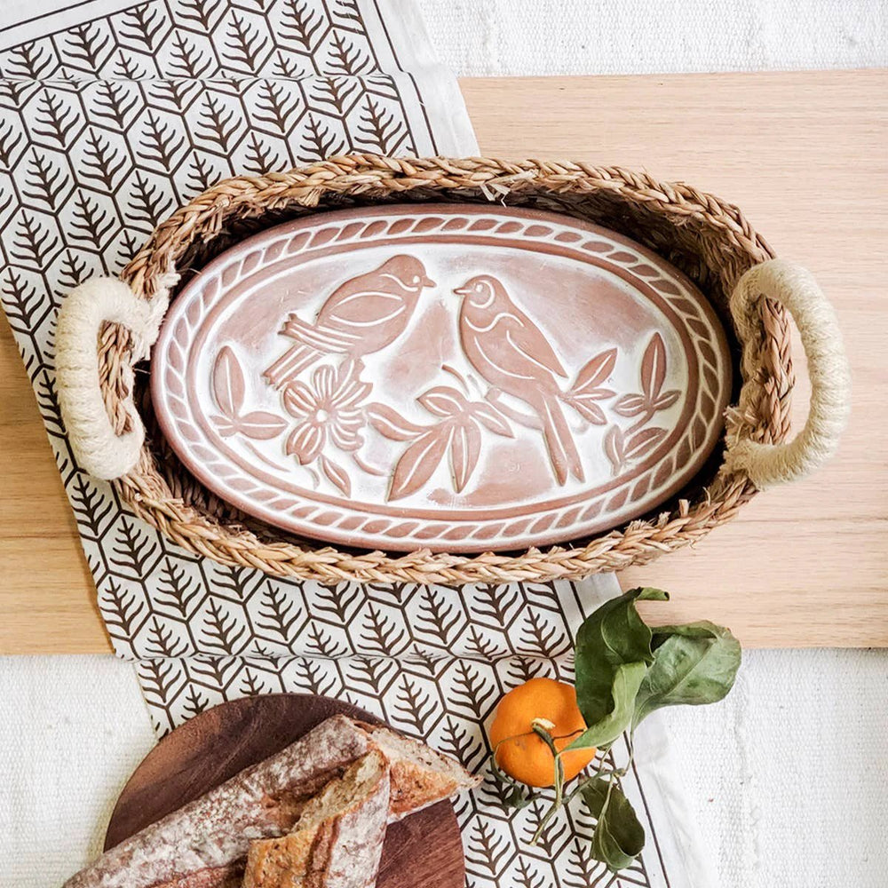 Handmade Bread Warmer & Wicker Basket - Lovebirds Oval KORISSA