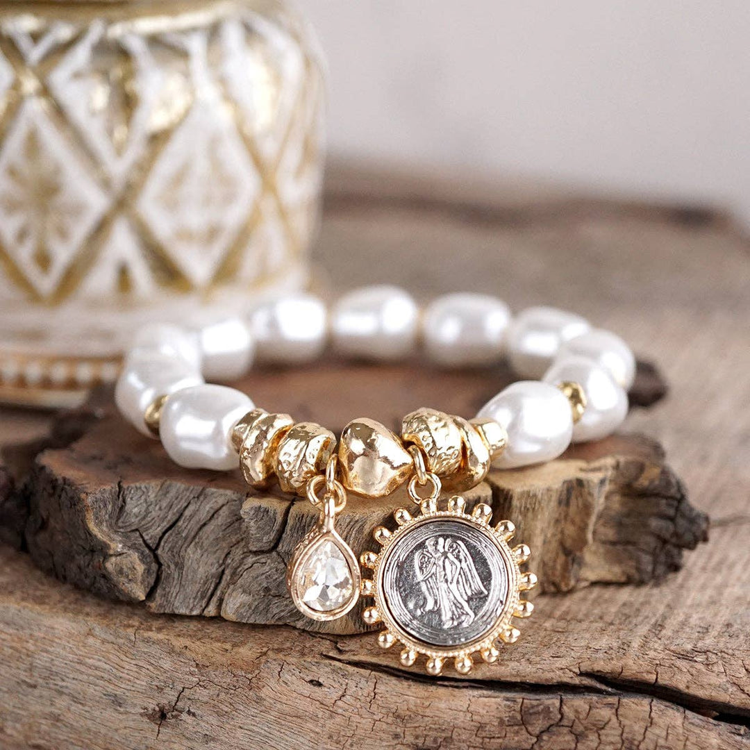 Pearl Angel Charm Stretch Bracelet – Gilded Keepsake