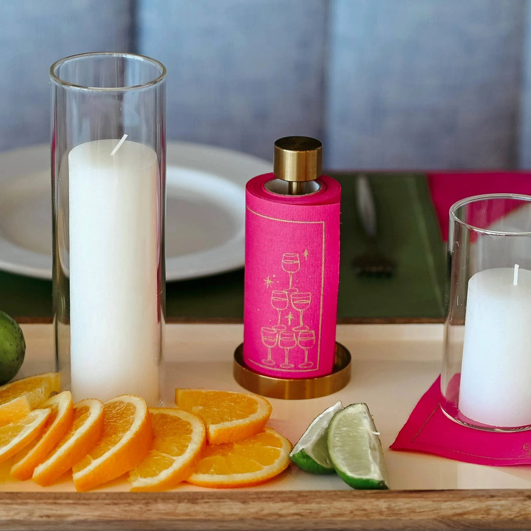 Cotton Cocktail Napkin Roll: Blush Bubbles (Vibrant Pink) Toasting With Tara