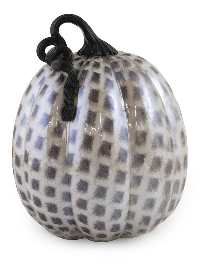 Black & White Check Glass Pumpkin Fall