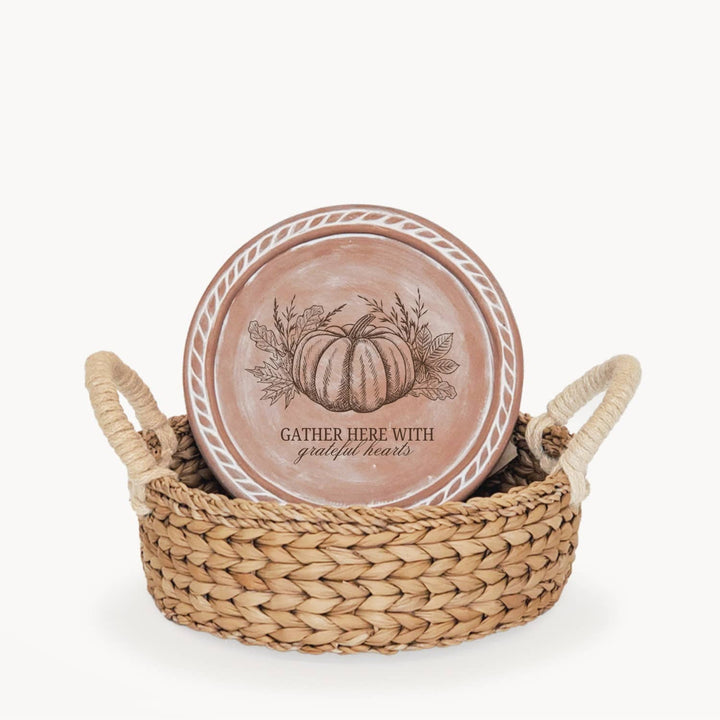 Handmade Bread Warmer & Wicker Basket - Pumpkin Round