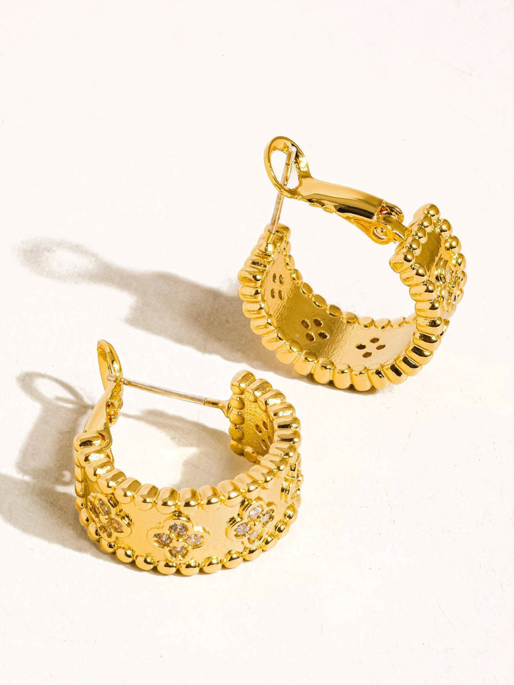 Ismaël 18K Gold Vintage Floral Hoop Earrings - CZ Statement Hoops Flânerie by MAIQ