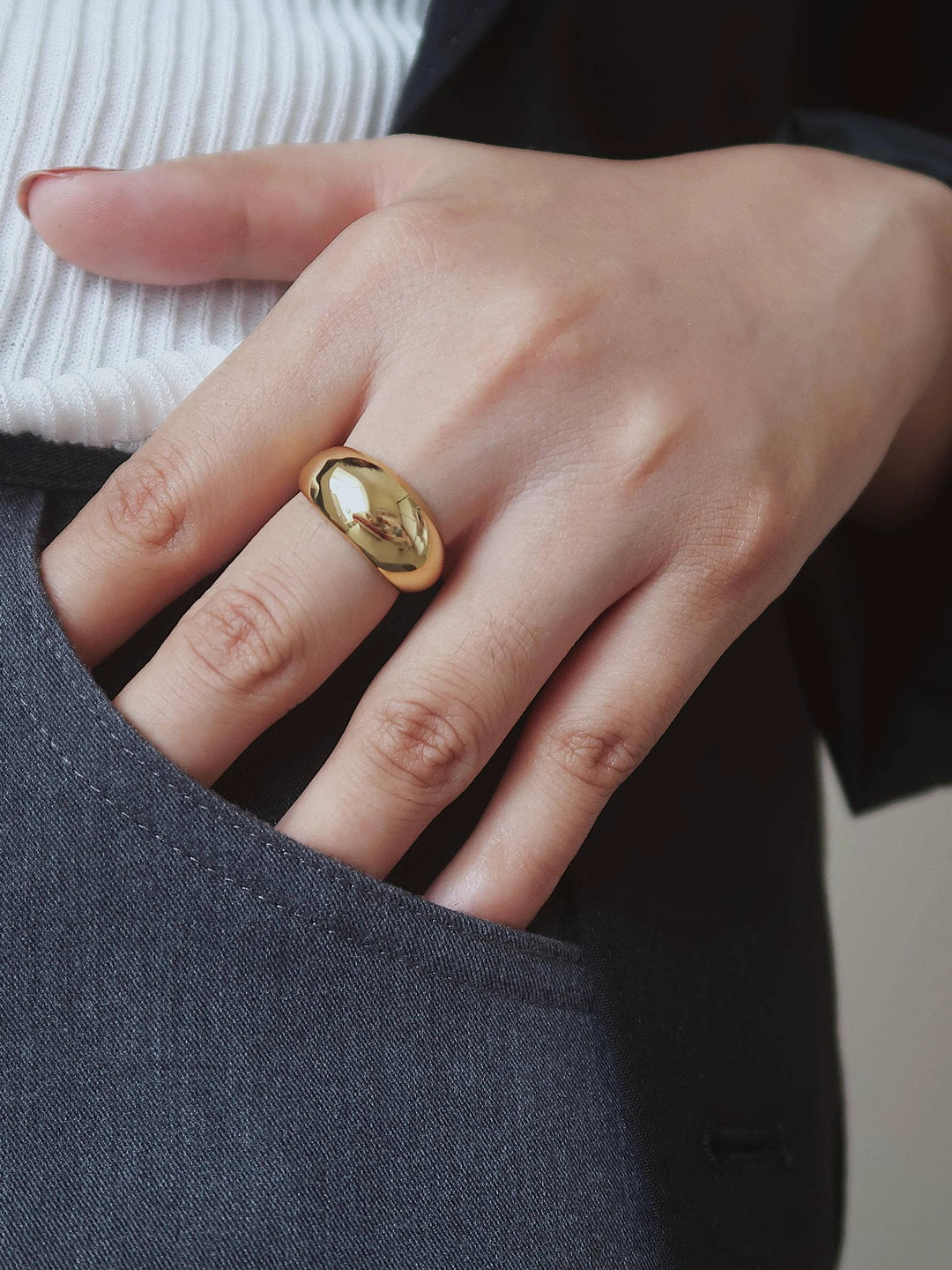 Roscoe 18K Gold Non-Tarnish Chunky Dome Statement Ring Flânerie by MAIQ