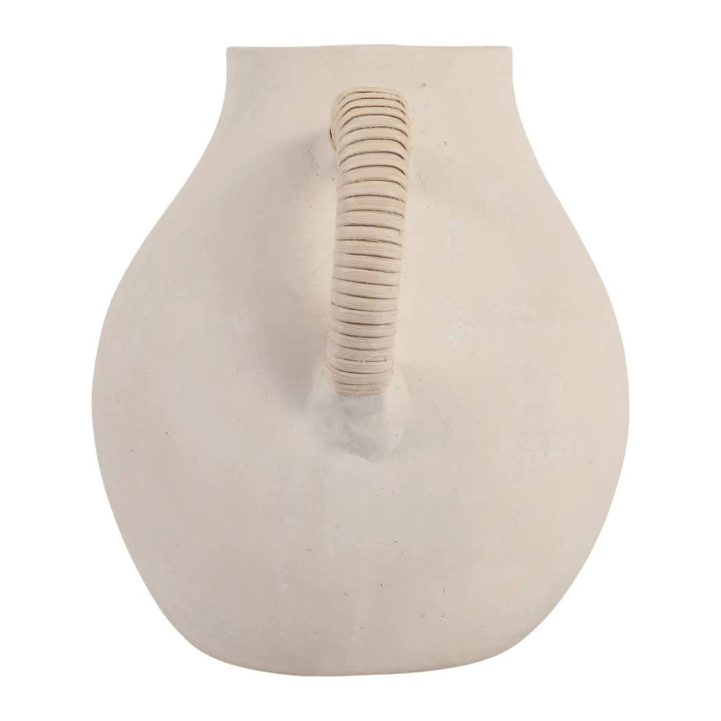 Vase - Ivory Pottery Paper Mache with Rattan Handle, 12 in Sagebrook Home