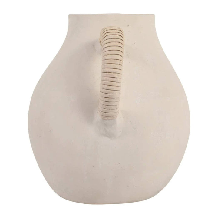 Vase - Ivory Pottery Paper Mache with Rattan Handle, 12 in Sagebrook Home