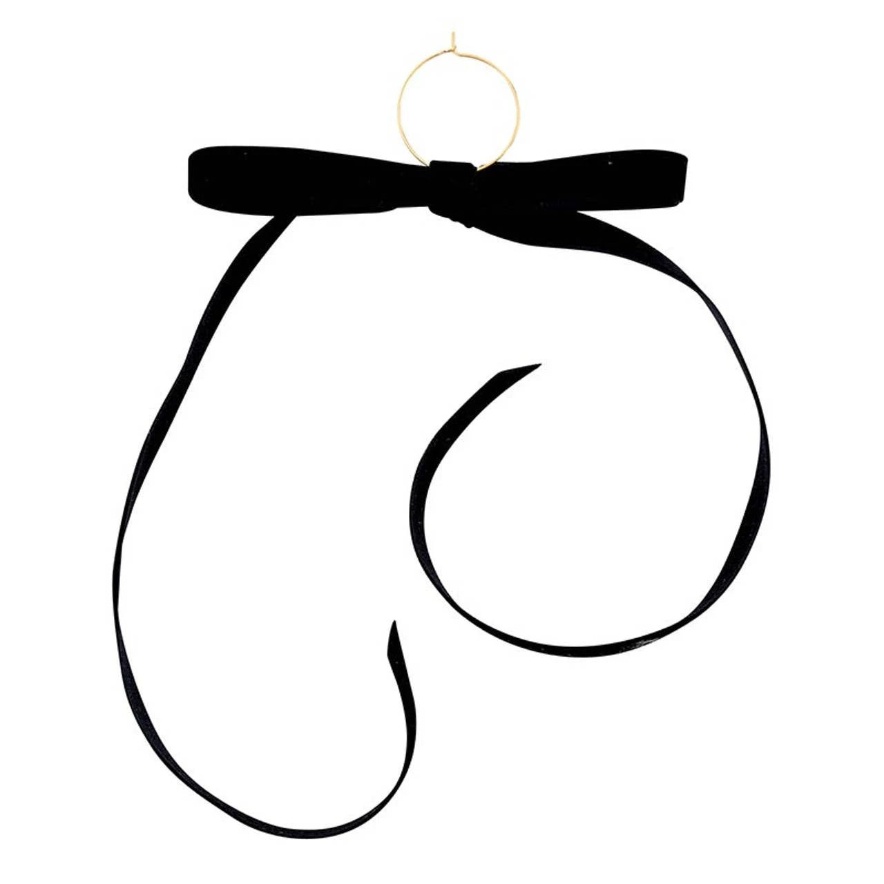 Black velvet bow wine charm with a small gold ring at the top for stem attachment