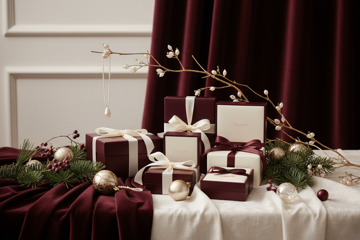 Elegant holiday backdrop in maroon and ivory