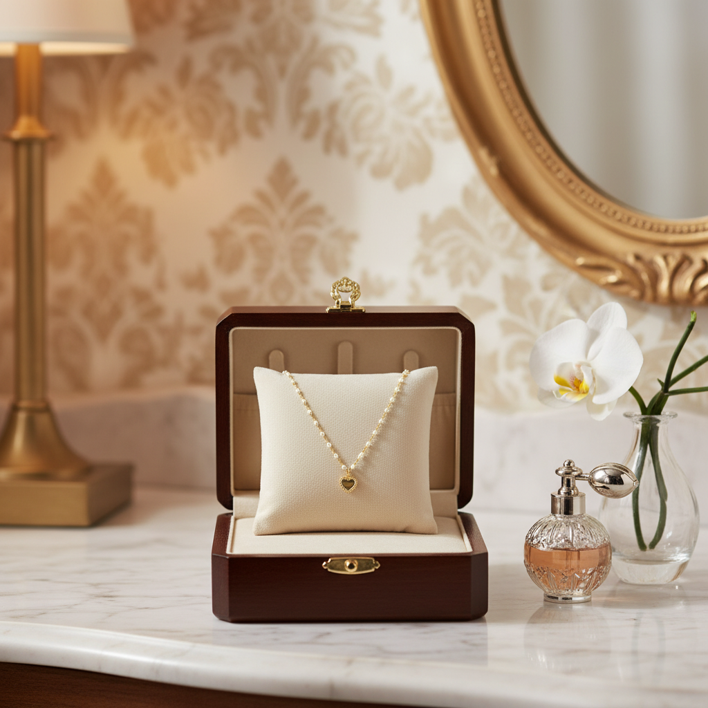 Elsa Mini Heart Necklace with elegant backdrop