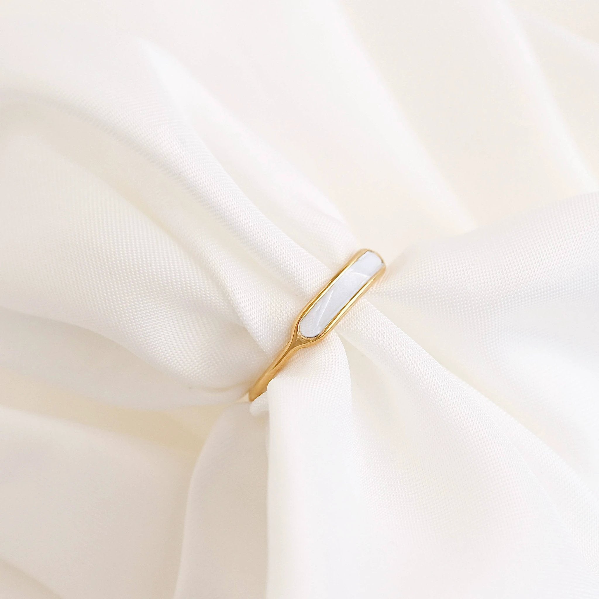Dainty Mother of Pearl Ring - Slim Pearl Stacker Ring