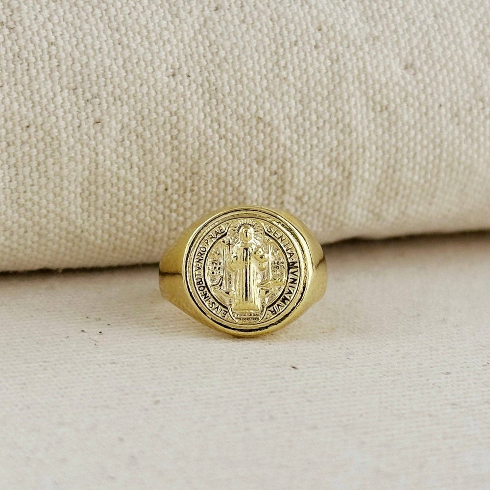 18k Gold Filled Saint Benedict Signet Ring GoldFi