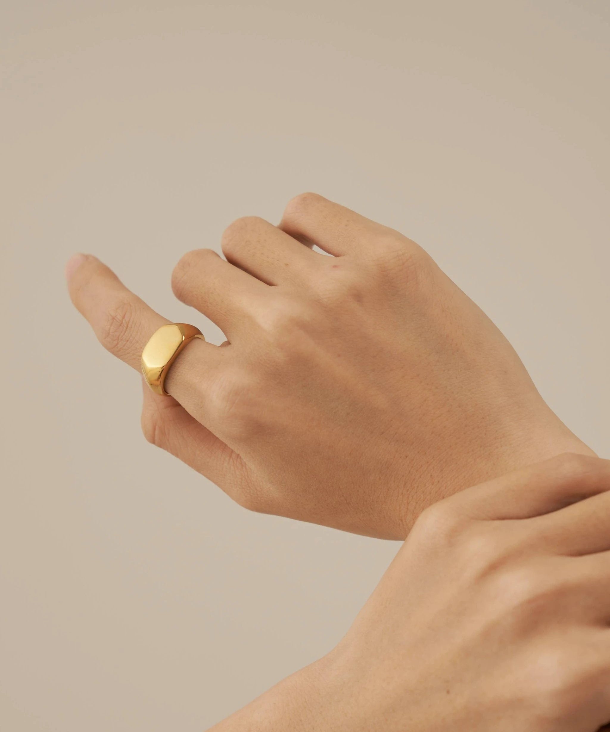 18K Gold Filled Hexagon ring, Gold Black Signet ring