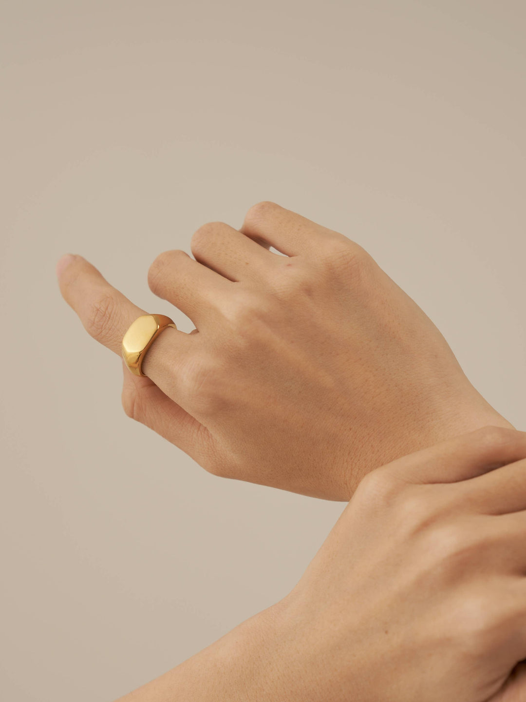 18K Gold Filled Hexagon ring, Gold Black Signet ring