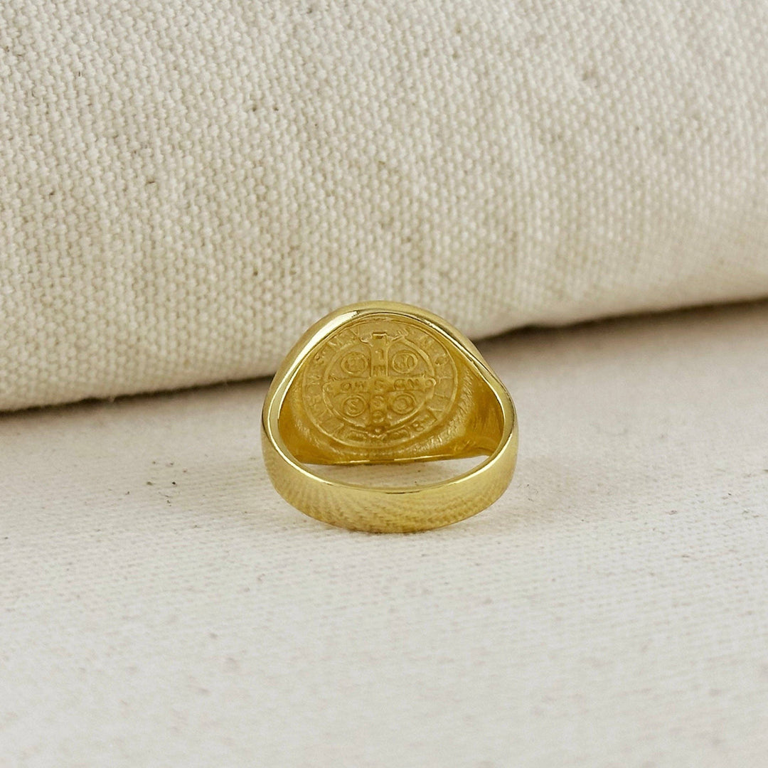 18k Gold Filled Saint Benedict Signet Ring GoldFi