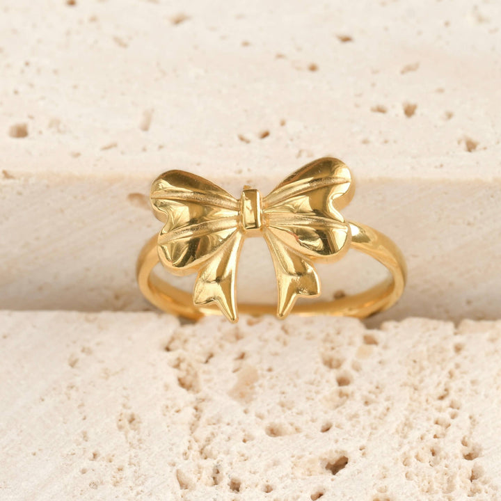 Thin Bow Ring - Stainless Steel Gold Bow Tie Ring