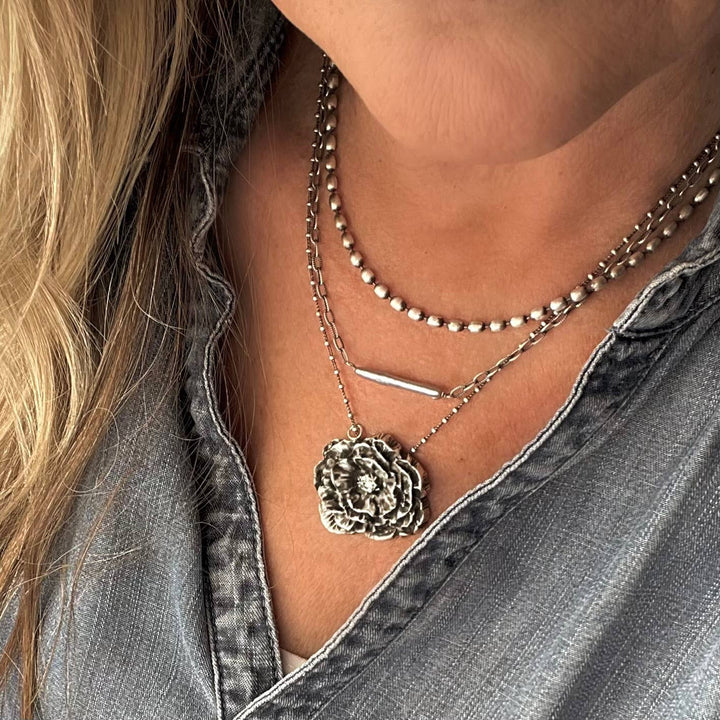 Sterling Silver Peony Necklace