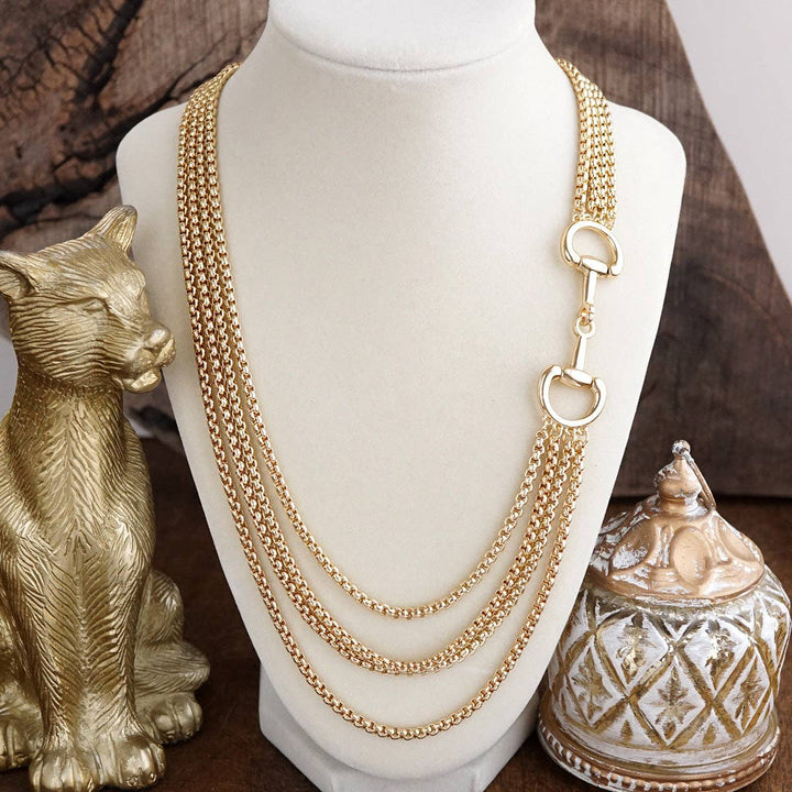 Polished Rider – Multi-Strand Waterfall Chain Horse Bit Necklace