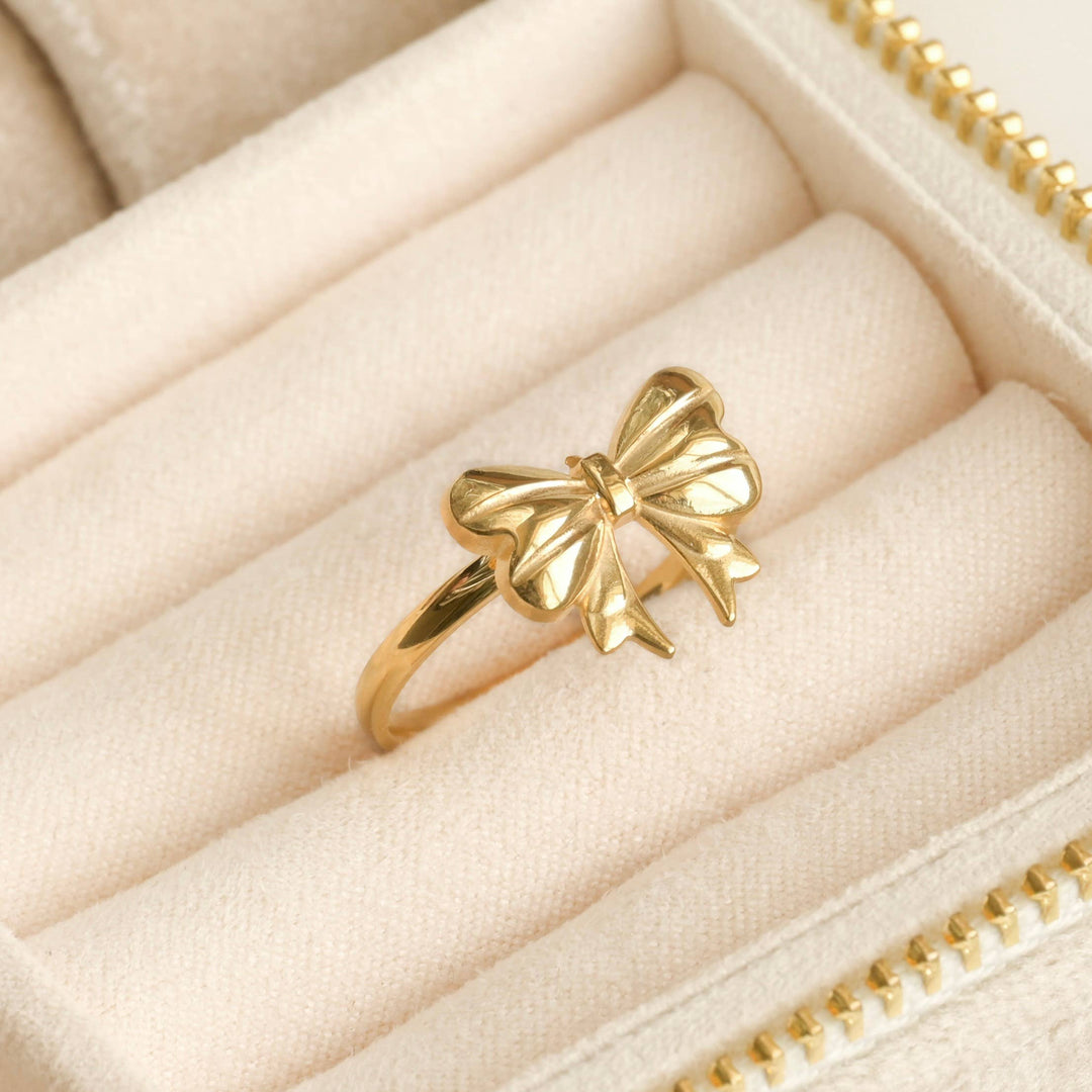 Thin Bow Ring - Stainless Steel Gold Bow Tie Ring