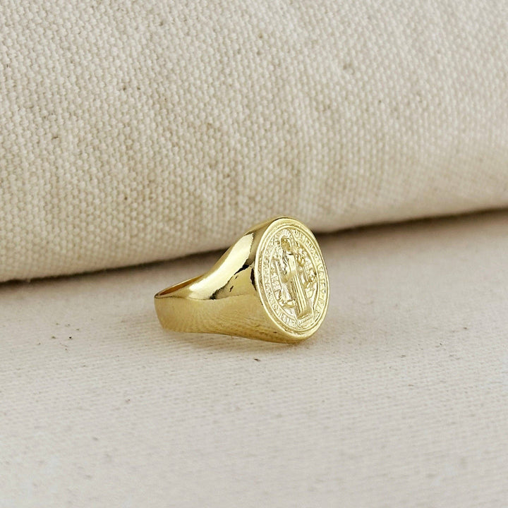 18k Gold Filled Saint Benedict Signet Ring GoldFi