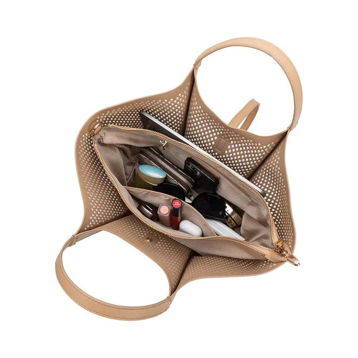 Melie Bianco Malia Ivory Laser Cut Vegan Leather Tote Bag Melie Bianco