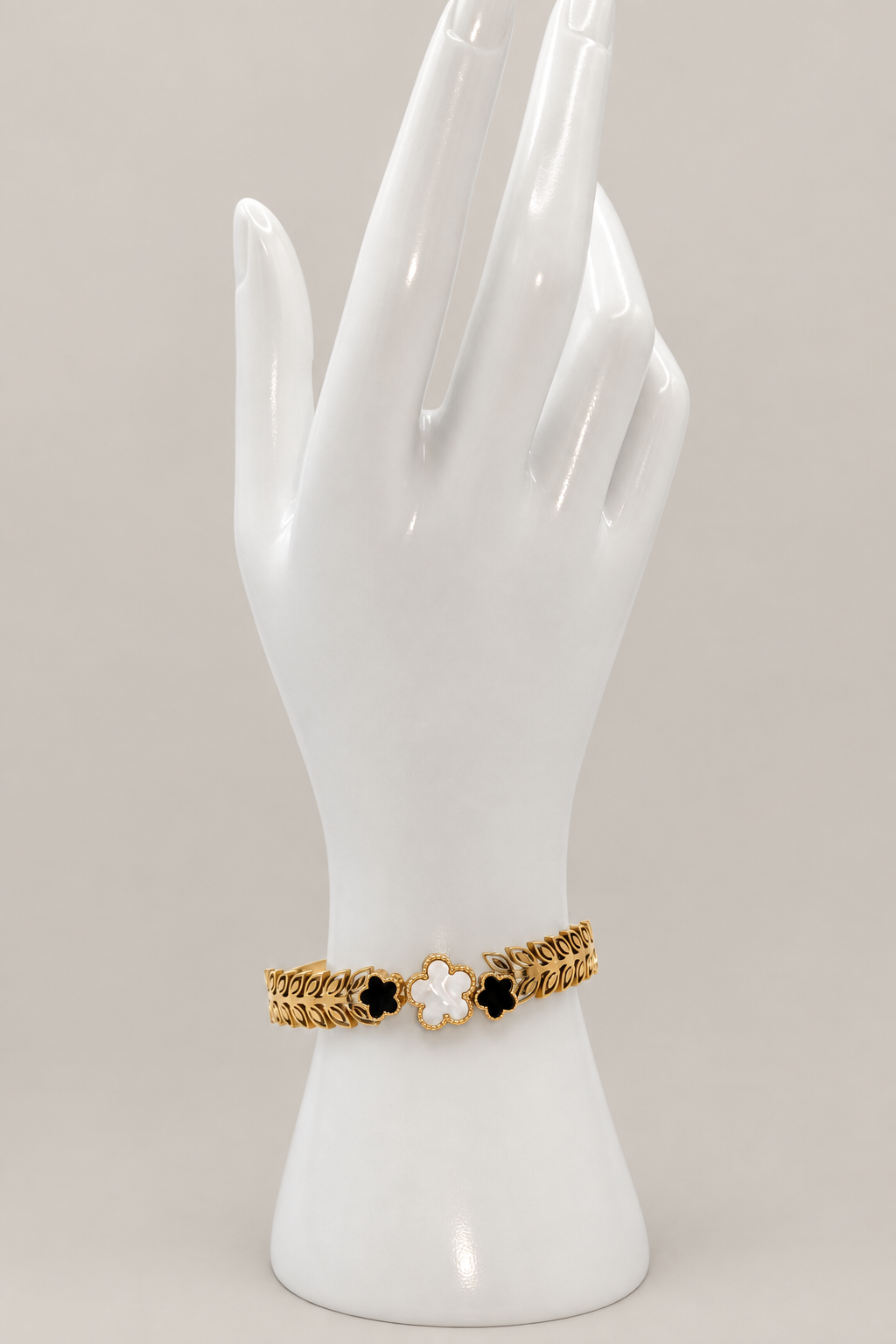 Flower Bracelet with a matching warm-gray background