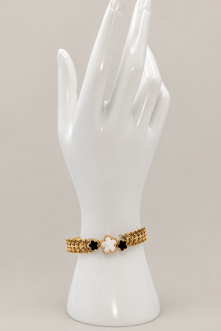Flower Bracelet with a matching warm-gray background