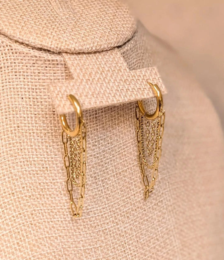 Earrings: Vianne 18K gold non-tarnish multi-chain drop earrings