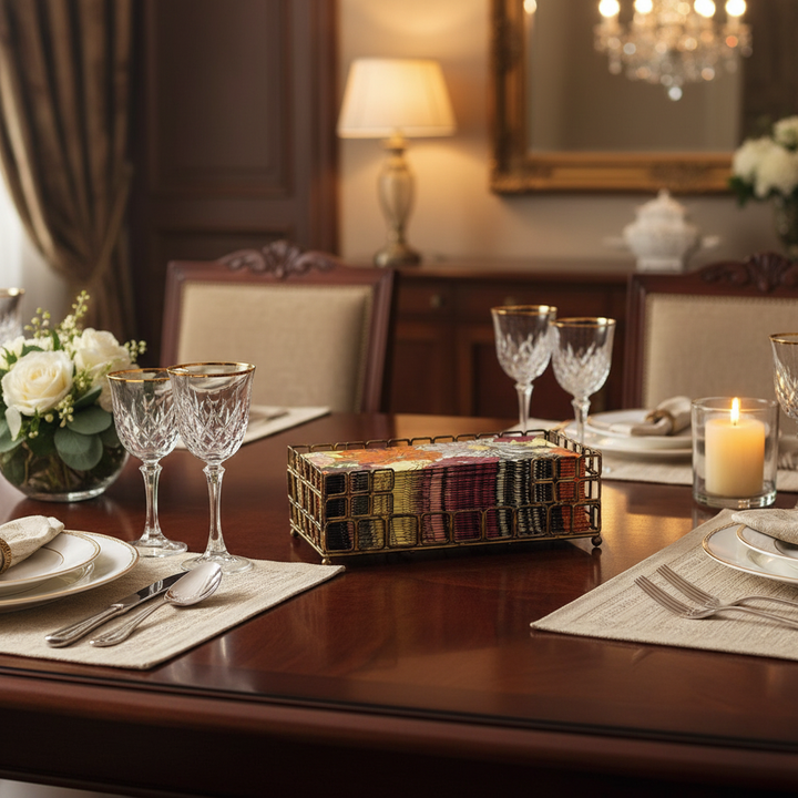 Guest Paper Napkin Metal Caddy Holder with classy backdrop