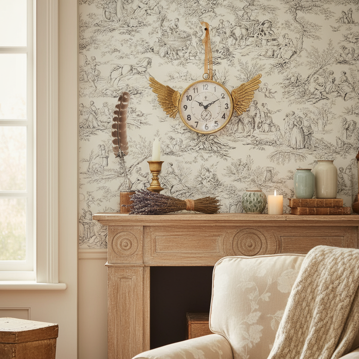 Iron Clock with country French home backdrop